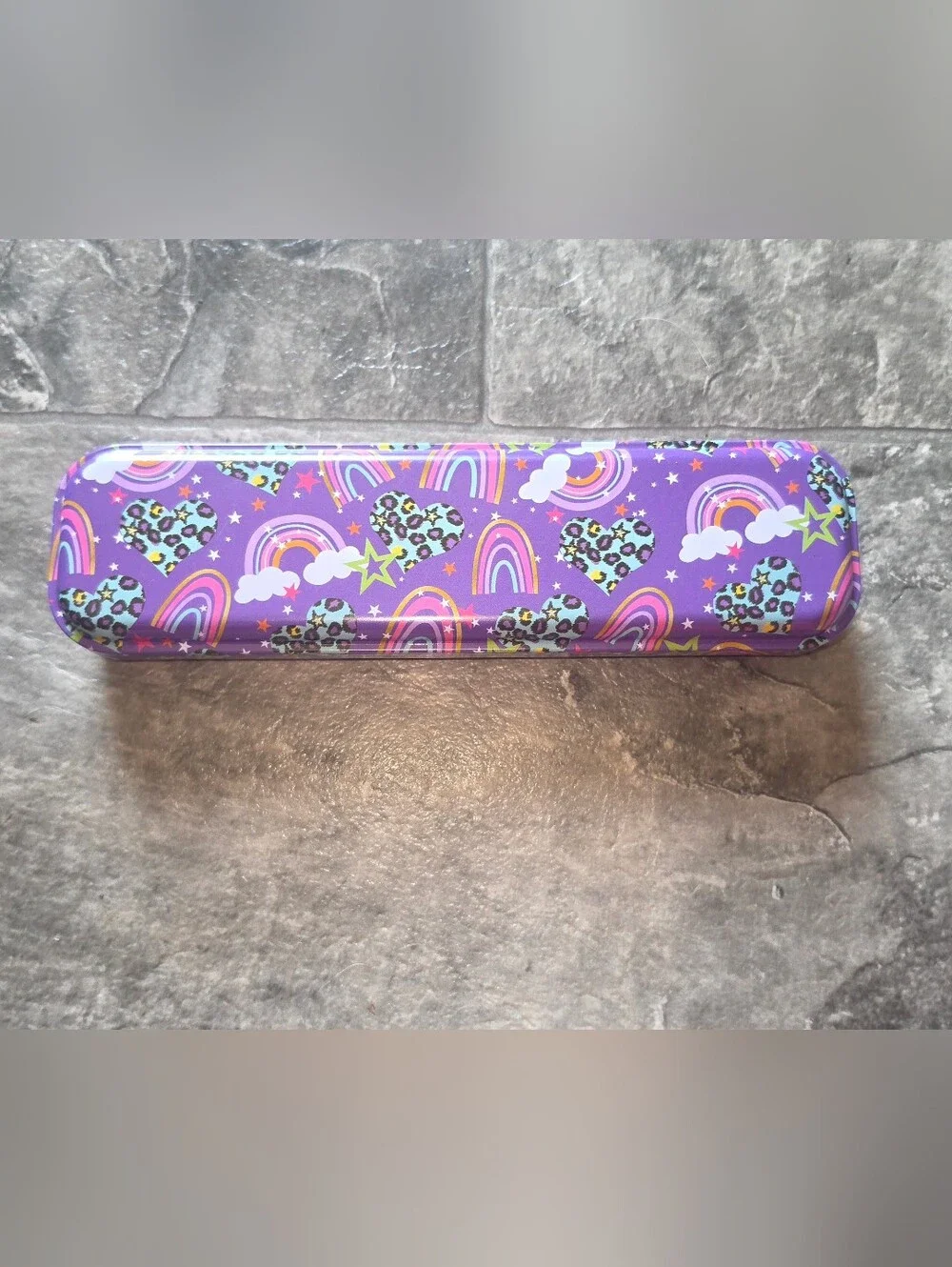 Kids Rainbow, Hearts & Stars Pencil Case - Purple BNIB